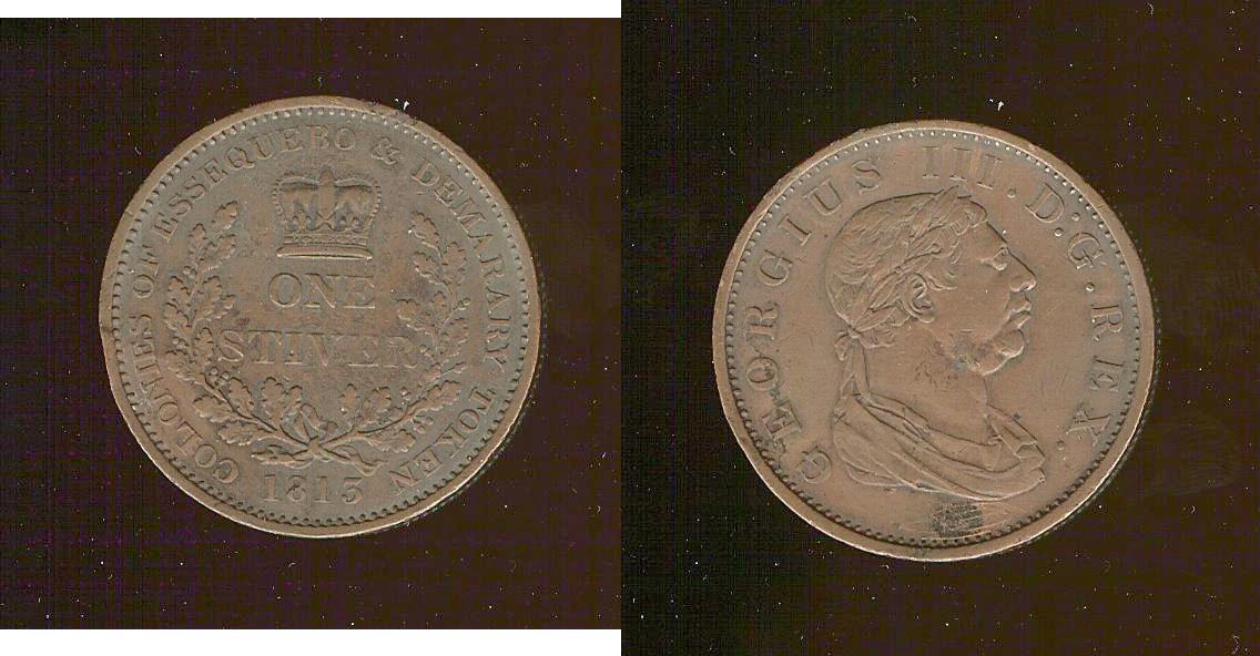 Essequebo & Demarary  George III  1 Stiver 1813 EF